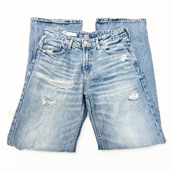 Zara Ripped Straight Leg Distressed Denim Jeans Light Wash Size 6 - Picture 4 of 9